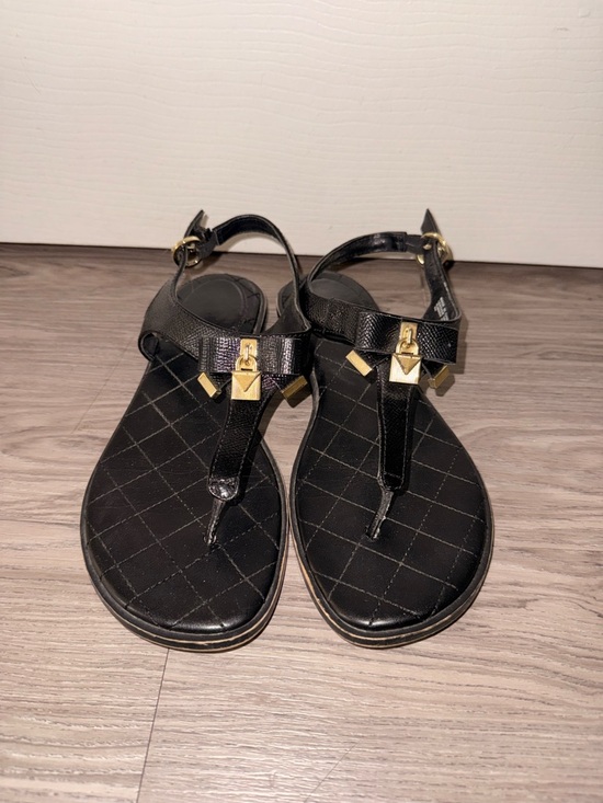 Michael Kors Shoes - Michael Kors Black Quilted T-Strap Sandals with Gold Hardware